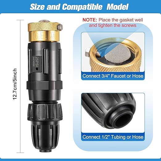 Feekoon 4 Set 25 Psi Drip Irrigation Faucet Adapter Kit 1/2'' Irrigation Tubing to 3/4'' Faucet Water Pressure Regulator Backflow Preventer with Filter Drip System Parts