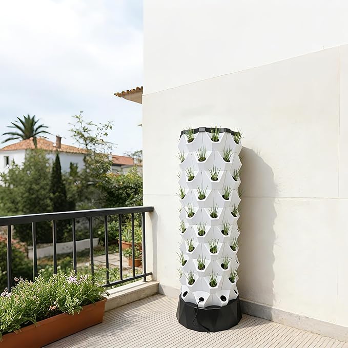 80 Pots Hydroponic Grow Tower Indoor 10-Tier Hydroponic Growing System Kit with 7.93Gal Water Tank &amp 660GPH Pump Automatic Watering Soil-Free Planter for Vegetables Lettuce Strawberry White