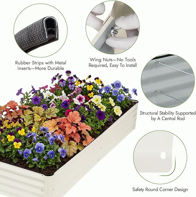 INNO STAGE Galvanized Raised Garden Bed Kits 6x3x1ft Metal Raised Garden Beds Outdoor Large Steel Raised Planter Bed with Gloves for Vegetables &amp Flowers Patio Ground Planter Box (White 2PCS)