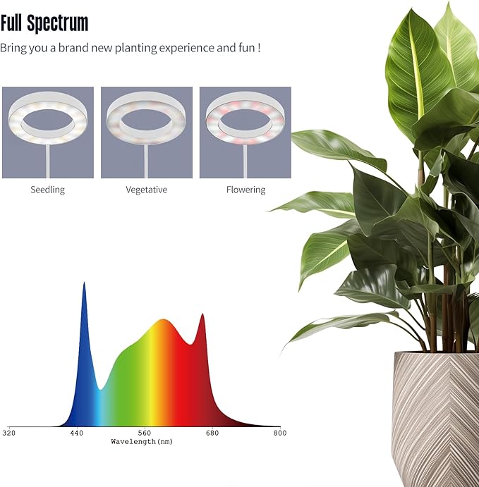 GLOWRIUM Grow Lights for Indoor Plants 36W Full Spectrum 2-Head LED Plant Light with Stand Adjustable Height 3/9/12H Timer 6 Dimmable Levels &amp 3 Lighting Modes (White-Double Head)