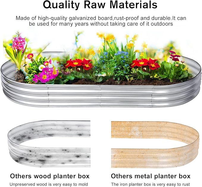 7x3x1 FT Galvanized Raised Garden BedOutdoor Oval Metal Planter BoxLarge Raised Garden BedVegetables Growing Planter for Backyard Patio Gardener