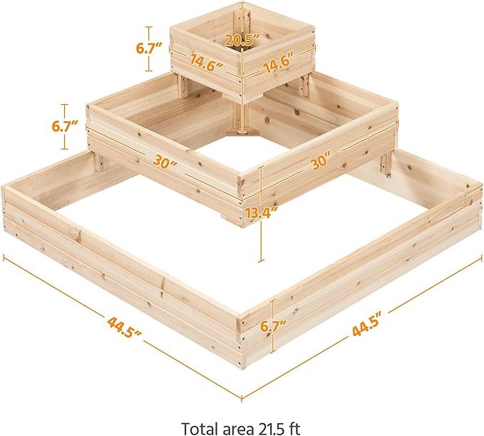 Yaheetech 3 Tier Wooden Raised Garden Bed 44.5'' L×44.5″ W×20.5″ H 2 PCS Horticulture Open-Bottom Planter Raised Garden Bed for Flowers/Herbs/Vegetables Planter Flower Box