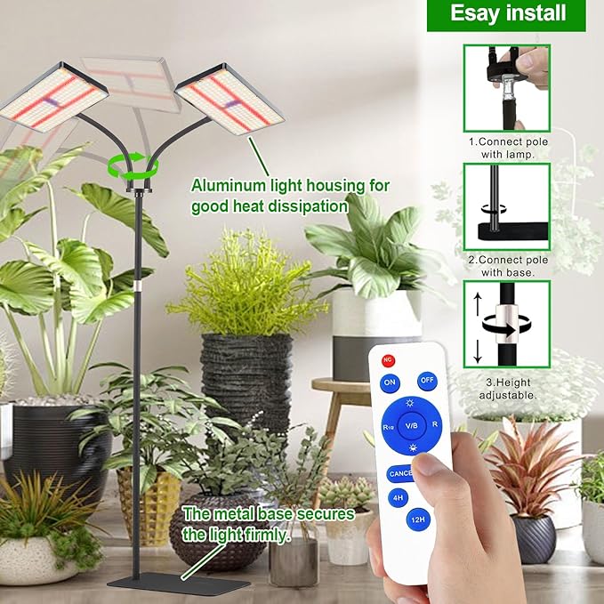 yadoker Grow Light for Indoor Plants572 LEDs Full Spectrum Standing Plant Grow Light with 4/8/12H Timer10-Level Brightness 51 AdjustableFlow Grow Lamp for Tall Large Indoor Plants