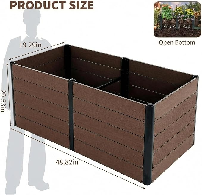 Wood Raised Garden Bed 48x25x29 in Tall Outdoor Planter Box with Bottom Deep Root Elevated Garden Bed for Vegetables Herbs Flowers All-Weather Composite Rectangle Planter for Patio Backyard