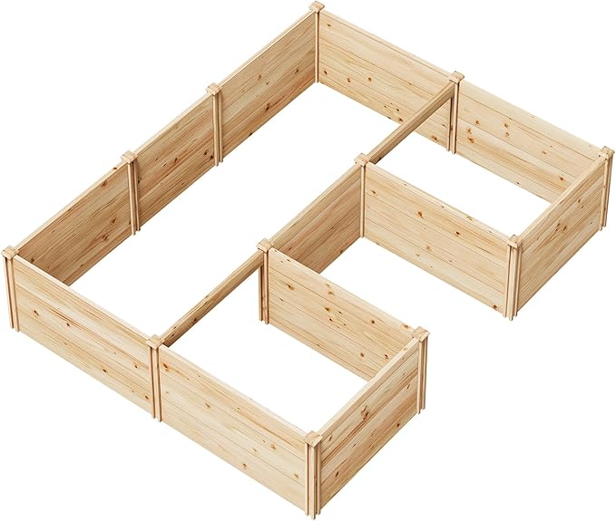 AMERLIFE U-Shaped Raised Garden Bed 7.5Wx6Dx1.6H Free Combination Outdoor Wooden Raised Garden Bed Planter with 19.6 Depth Planter Box