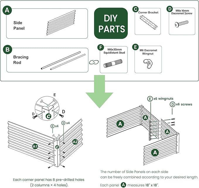 ANLEOLIFE 8-Pack 12 Inch Raised Garden Bed Support Rods Stabilizer Bracing Rod Kit with Connector Studs &amp Screws Prevent Bowing in Metal Garden Beds Antique White