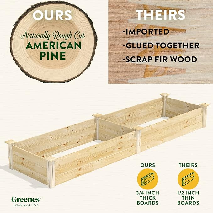 Greenes Fence Original Pine Raised Garden Bed 2' x 8' x 10.5 - Made in USA with American Pine