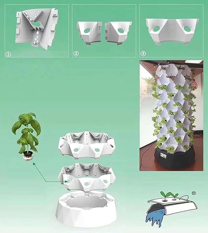 System of Hydroponic Culture for Gardening Inside Vertical Airplane Tower Garden to Grow Herbs Fruits and Vegetables - System of Aerial Gardening and Hydroponic Kit with 48