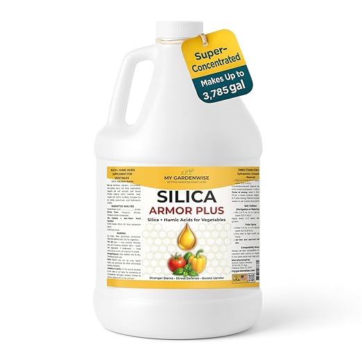 Silica for Plants – Liquid Plant Silica with Humic Acid – Silica Armor Plus for Vegetables (Tomatoes Peppers Cucumbers Leafy Greens &amp Herbs) | Potassium Silicate 0-0-4 Concentrate (1 Gallon)