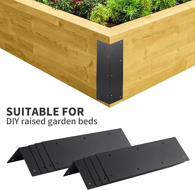 Set of 8 Raised Garden Bed Corner Brackets with Wood Screws for 20-24 Bed Heavy Duty Corner Brace Metal Brackets for Wood L Bracket Metal Connectors for Vegetable Planter Garden (8 Pack)
