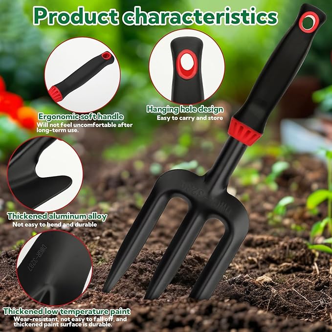 10 Pack Garden Tool Set - Carbon Steel Heavy Duty Gardening Set with Non-Slip Handles &amp Carry Bag Garden Hand Tools Gift for Women and Men