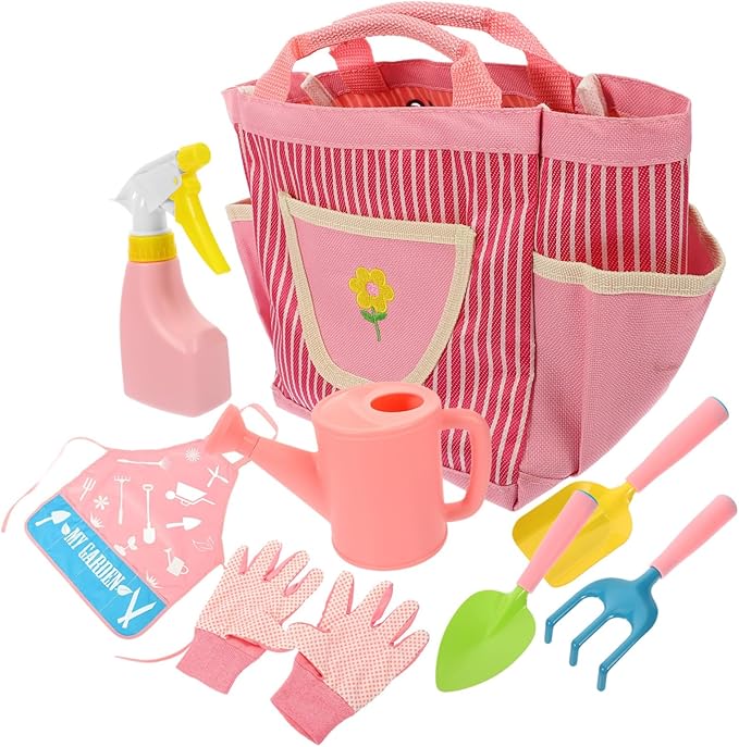 Kisangel 1set Boy Girl Gardening Tools Set Gardening Kit for Boy Girl Watering Can Gloves Rake Shovel and Apron for Planting Weeding and Soil Loosening Activities