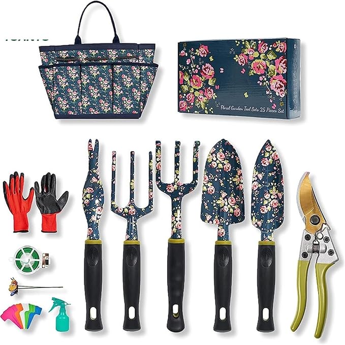 Women's Garden Tool Set - 25 Pieces Heavy Duty Garden Tools Durable Garden Tool Bag Gardening Gifts for Women
