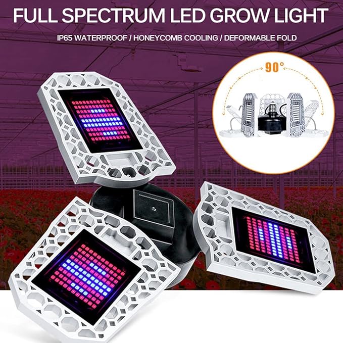 LED Full Spectrum Plant Light Three-Leaf Ceiling Light Fixtures Waterproof Adjustable E27 Base 297leds for Hydroponic Succulents Seedlings Vegetables