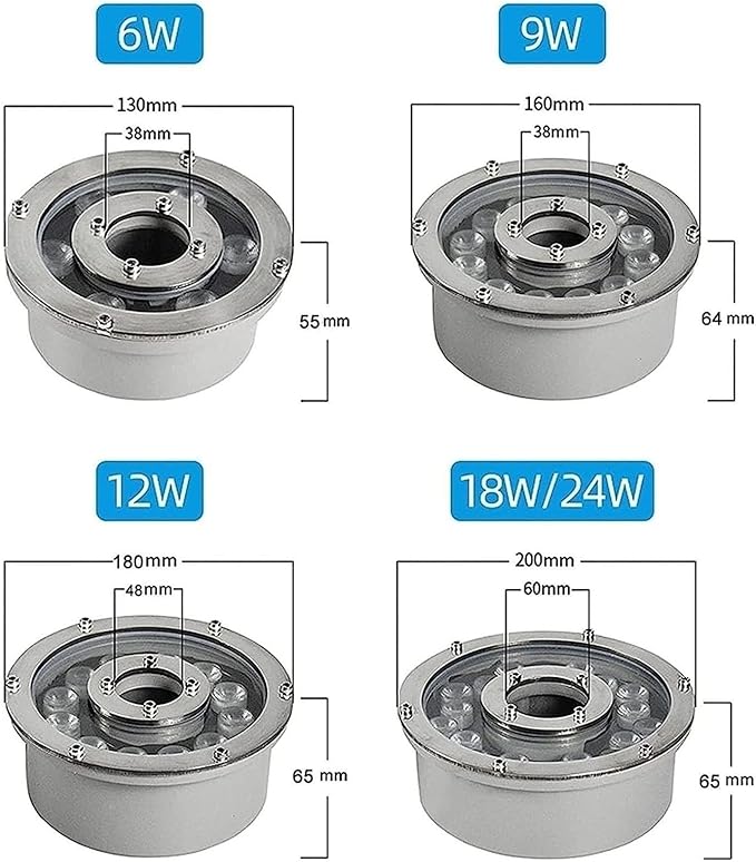 LED Underwater Fountain Light - IP68 Waterproof Stainless Steel 12/24V Color Landscape Spotlight for Parks and Pools