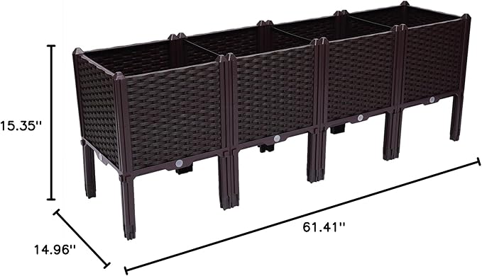 Set of 4 Raised Garden Bed with Legs Outdoor Planter Raised Beds Kits with Drain Holes Fruit Flowers Vegetables Standing Box for Patio Deck Porch Backyard