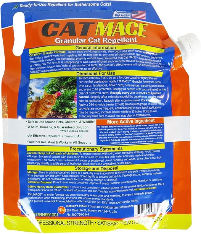 Nature's Mace Cat Mace 2.5lb Granular Cat Repellent Outdoor to Keep Cats Away Keep Cats Out of Yard Permanently with Consistent Use for Garden Plants No-Dig Stray Deterrent