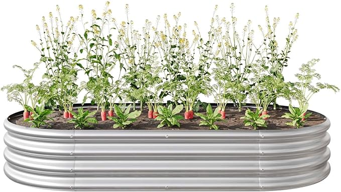 6x3x1ft Heavy Duty Metal Raised Garde Bed Kit Oval Large Metal Planter Boxes for Vegetables/Herbs/Flowers Galvanized Planter Raised Garden Beds for Outdoor with Reinforced Edges (2Pcs 6x3x1ft)