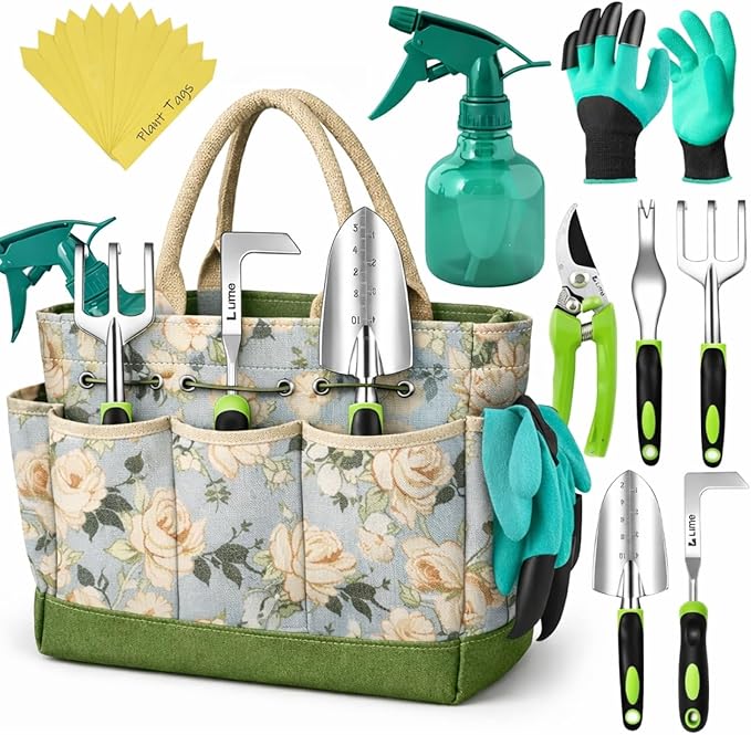 Heavy Duty Garden Tools Floral Set - Rust Proof Non-Slip Durable Gardening Supplies - Ergonomic Hand Tools - Ideal Gardening Gifts for Women Men Mom Dad