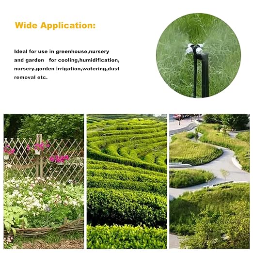Drip Irrigation Misting Sprinkler Emitter on Spike Assembly 9 Sets Micro Spray Mister with Stake and 1/4 inch Tubing for Cooling Humidification Nursery Landscape
