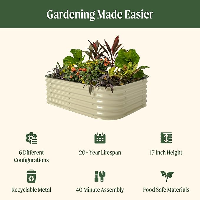 Vego garden Aluzinc Raised Garden Bed Kits 17 Tall 6 in 1 Modular Metal Raised Planter Bed for Vegetables Flowers Patio Ground Planter Box Terra Cotta