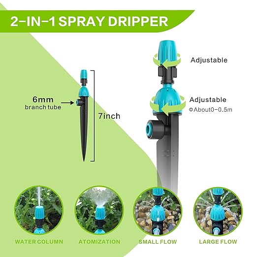 98FT Drip Irrigation System Kit with Quick-Connect Design Automatic Drip Irrigation Kits with Adjustable Nozzles Durable Hoses for Outdoor Plant Watering in Garden Greenhouse Patios