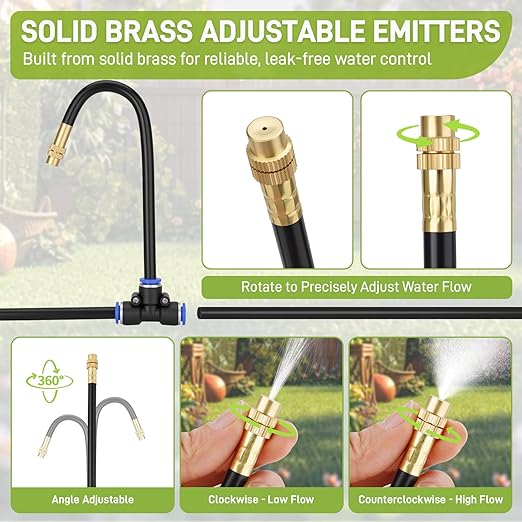 66FT Drip Irrigation Kit with Timer Automatic Garden Watering System with Flexible 360° Bendable Hose &amp Adjustable Emitters Drip Irrigation System for Greenhouse Yard Flower Bed Lawn &amp Pl