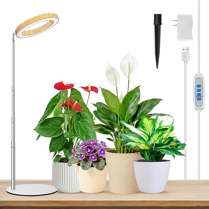 Grow Lights for Indoor Plants Full Spectrum Plant Lights for Indoor Growing with 6/12/16H Timer 3 Optional Spectrums5 Dimmable Levels Height Adjustable 9.8-37.4 Wood Grain Desk Grow Lamp