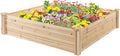 Raised Garden Bed Kit 4' x 4' Outdoor Wooden Planter Box with 9 Growing Grids for Plants and Herbs