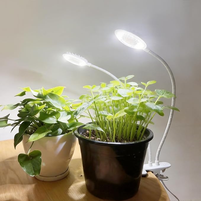 Dual Head Clip Plant Grow Light with Timer 22W Full Spectrum Adjustable Light 3/6/12H Auto On/Off 10 Dimmable Levels Flexible Gooseneck for Indoor Plants