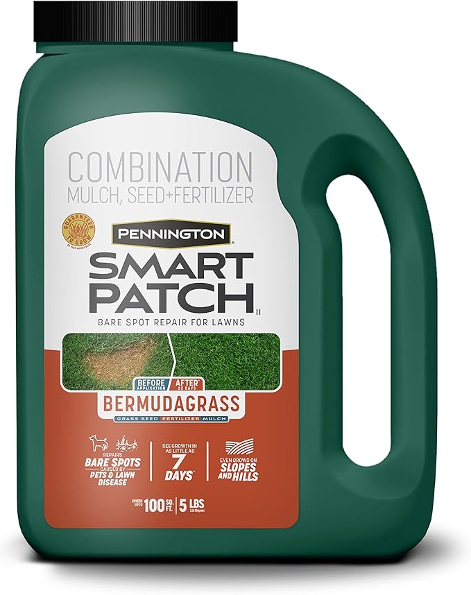 Pennington Smart Patch Bermudagrass 5lb 100 sq. ft. Grass Seed Bare Spot Repair with Mulch and Fertilizer