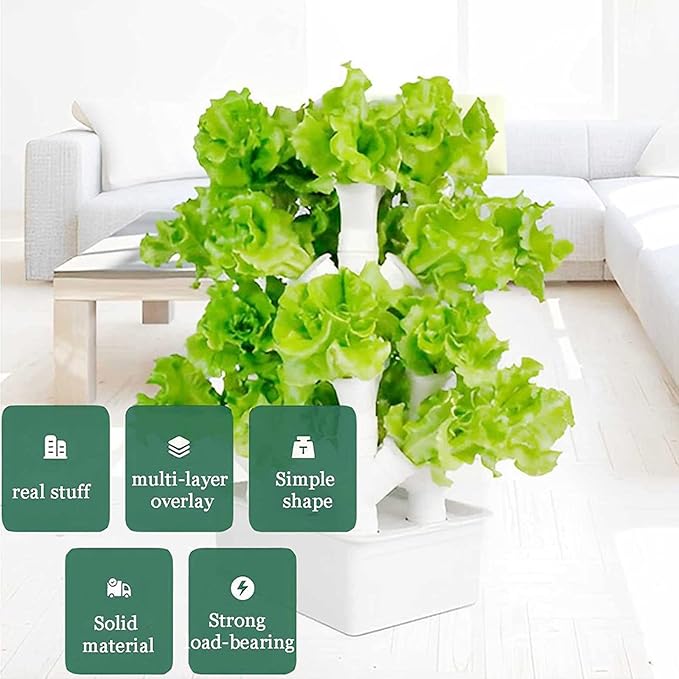 Vertical Hydroponic Tower Vegetable Plant Tower PVC Pipe Hydroponic Kit Aquaponics Growing System for Leafy Vegetables Garden Grow Lettuce and Fruits32Holes