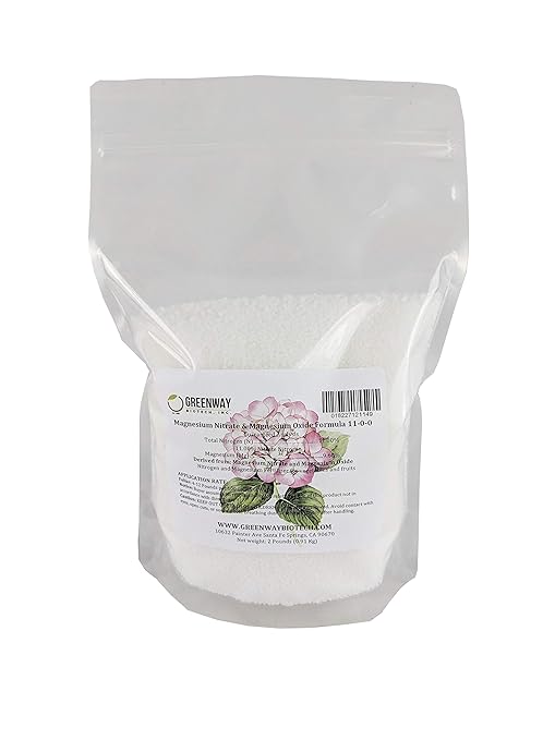 Greenway Biotech Magnesium Nitrate Fertilizer 11-0-0 with 9.6% Mg and 11% Nitrogen - 100% Water Soluble for Hydroponics Soil Foliar - Corrects Magnesium Deficiency - Made in USA - 2 Pounds