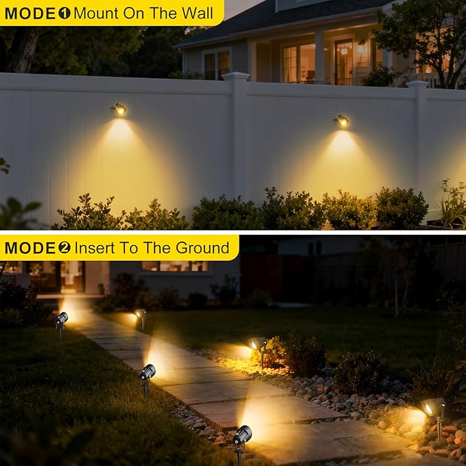Landscape Spot Lights Outdoor Dusk to Dawn Outdoor Lighting with IP65 Waterproof Auto On/Off 3000K Warm White Plug in Spotlight for Yard Tree Wall Pathway Flag Pole House 4 Pack