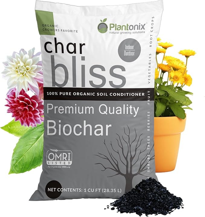 Char Bliss (1 Cubic Ft) - Organic Biochar for Plants - OMRI-Listed Biochar Soil Amendment Organic - Horticultural Charcoal for Plants Gardening &amp Potting Soil - 100% Natural and Renewable Bio Ch