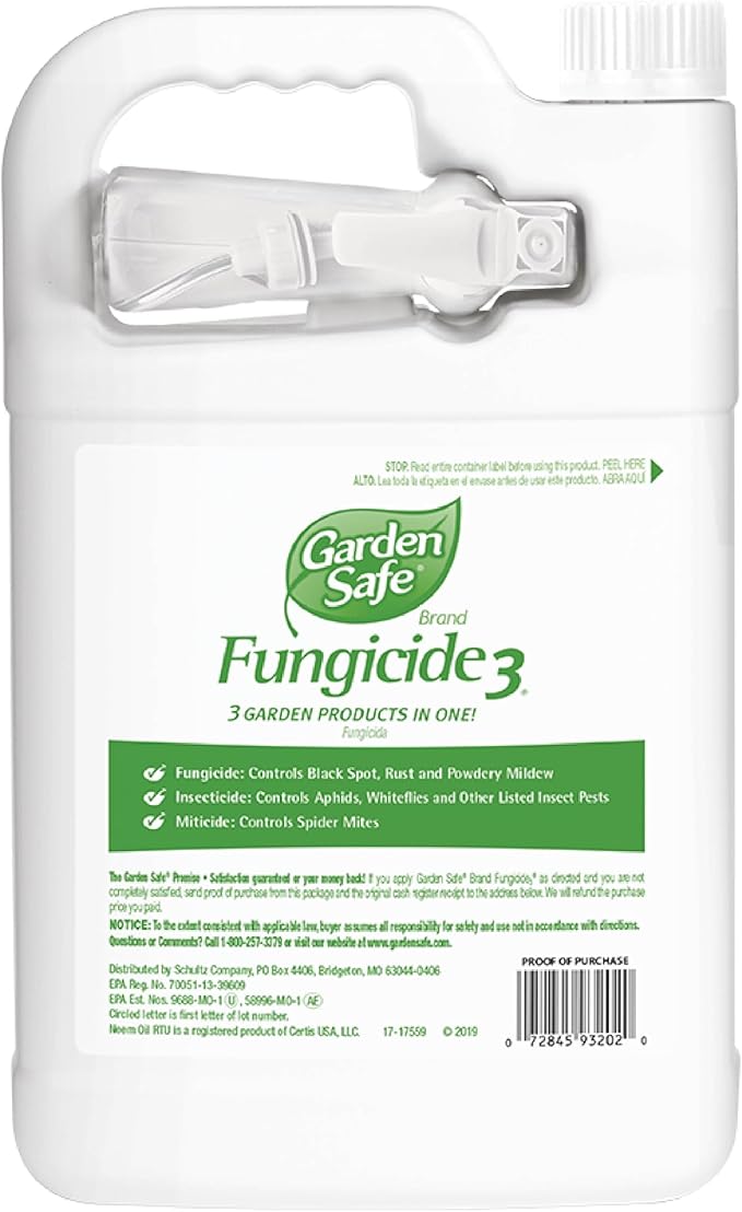 Garden Safe Brand Fungicide3 1 Gallon Fungicide Insecticide and Miticide with Neem Oil Extract for Organic Gardening Controls Black Spot Rust Aphids and Spider Mites