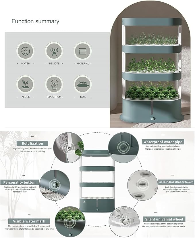Smart Hydroponic Growing Kit 3 Tier Hydroponic Tower Growing Sytem with Remote Control Stratified Water Circulation Full Spectrum LED Grow Lights for Gardening Lover