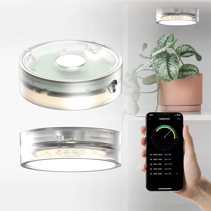 ONF Mist O+ App Controlled Via Bluetooth Magnetic Full Spectrum Colorfull LED Indoor Plant Light Puck Grow Light 4 Level dimmable 3 Color Temperature Clear