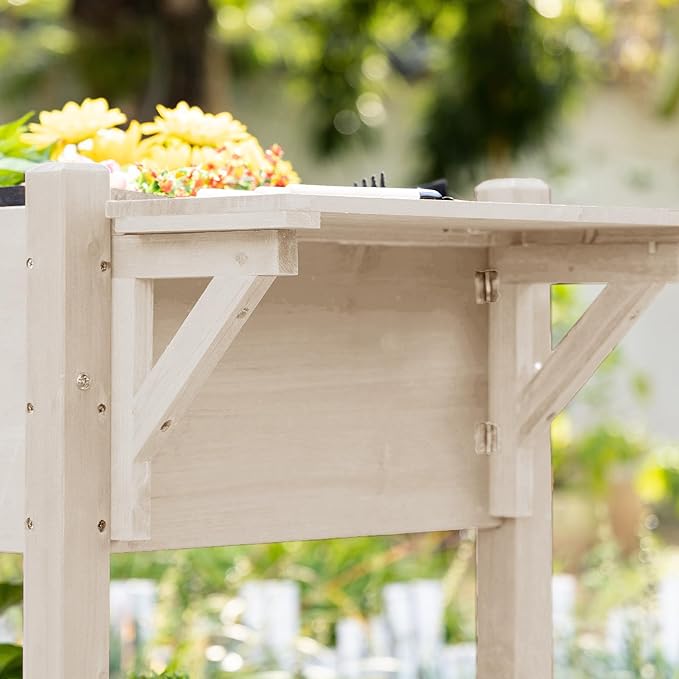Outsunny Raised Garden Bed with 8 Grow Grids Wooden Outdoor Plant Box Stand with Folding Side Table and Wheels 49 x 21 x 34 for Vegetables Flowers Herbs Natural