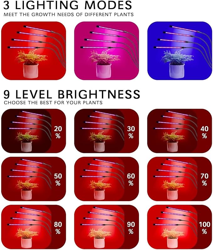 Plant Grow Lights for Indoor Plants Growing 3/9/12h Timer &amp 9 Dimmable Levels Full Spectrum LED Red Blue Light Plant Grow Lamp for Home Greenhouse Adjustable Tripod Stand Max 2.2M