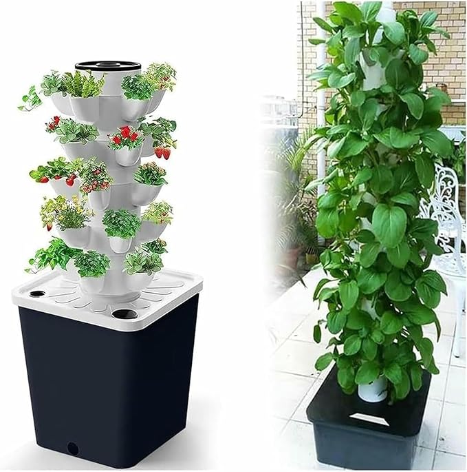 Smart Hydroponics Vertical Garden Kit - Multi-Layer Planter for 15-30 Plants with Water Pump &ampAdapter - Soilless Growing System for Home &ampIndoor Gardening-