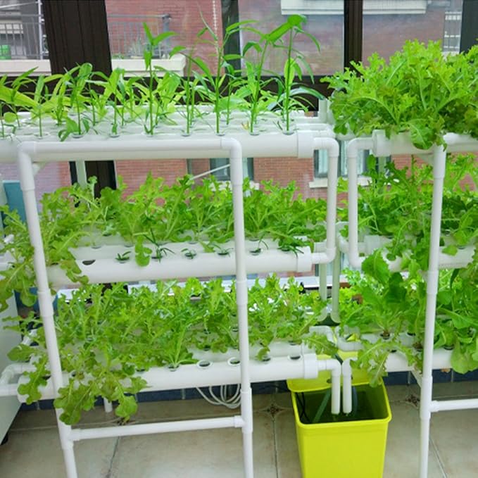 Hydroponics Growing System Kit108 Plant Sites 3 Layers Food-Grade PVC-U Pipes Hydroponic Grow Kit Gardening System with Water Pump TimerNet Pots and Sponge for VegetablesFruitsHerb