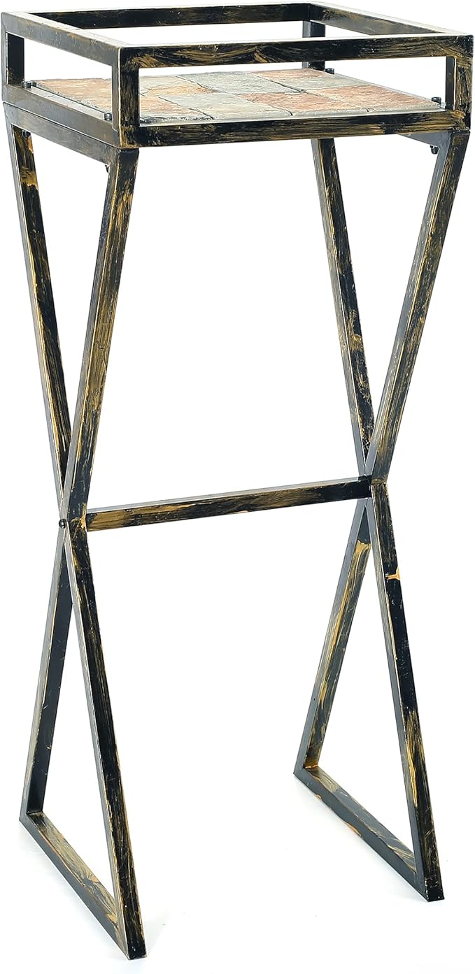 35.5 Gray Stone Slab Black Gold Metal Plant Stand