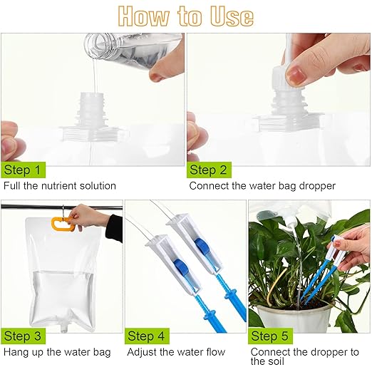 Plant Water Bag Automatic Plant Watering Drip Irrigation Kit with 3.5 L Water Bag and Adjustable Control Valve Switch Automatic Drip Irrigation Kits for Indoor Outdoor Garden (10 Pieces)