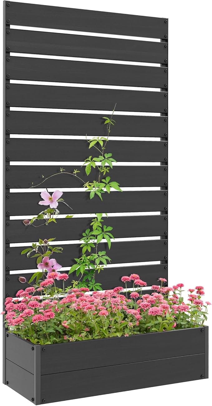 Outsunny Raised Garden Bed with Trellis for Climbing Plants Planter Box with Self Draining Gap Freestanding Trellis Planter for Outdoor Patio Deck 35.75 x 15 x 70.75 Black