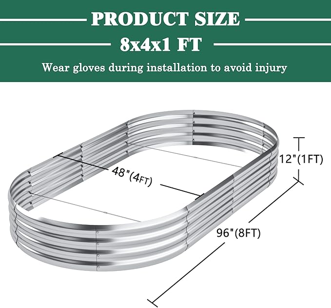 Galvanized Raised Garden Bed 8x4x1ftPlanter Raised Beds Outdoor for GardeningLarge Raised Planter Boxes for VegetablesFruitsFlowersMetal Raised Garden Bed