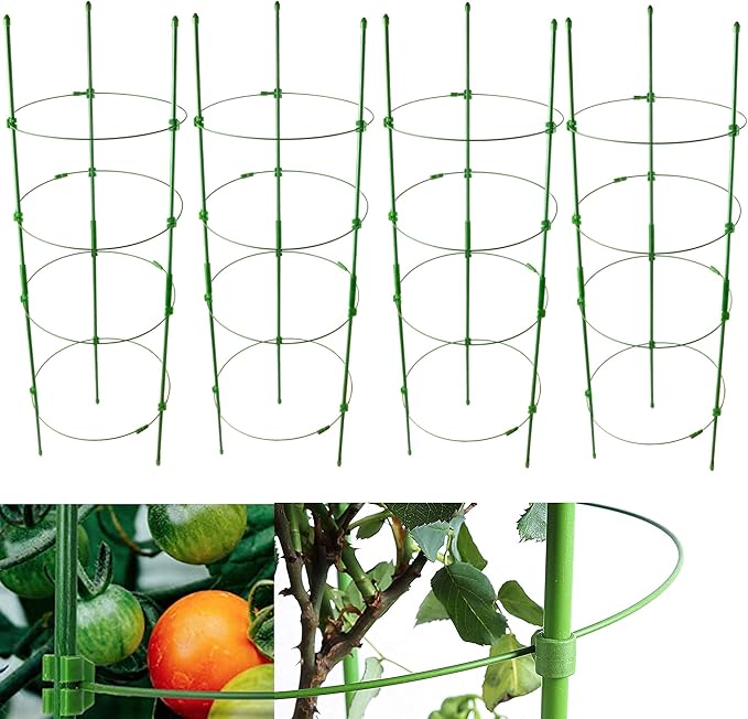 4 Pack Adjustable Tomato Cages 36 Inch Plant Support Garden Trellis for Tomatoes Cucumbers Vegetables Flowers Roses &amp Climbing Vines – 4 Adjustable Rings for Sturdy Growth