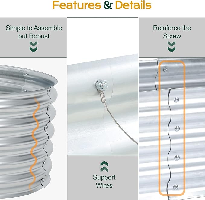 Aoodor Galvanized Raised Garden Bed Kit 6.9 x 2 x 1 Ft Oval Planter Box for Vegetables Flowers and Herbs Outdoor Use Silver