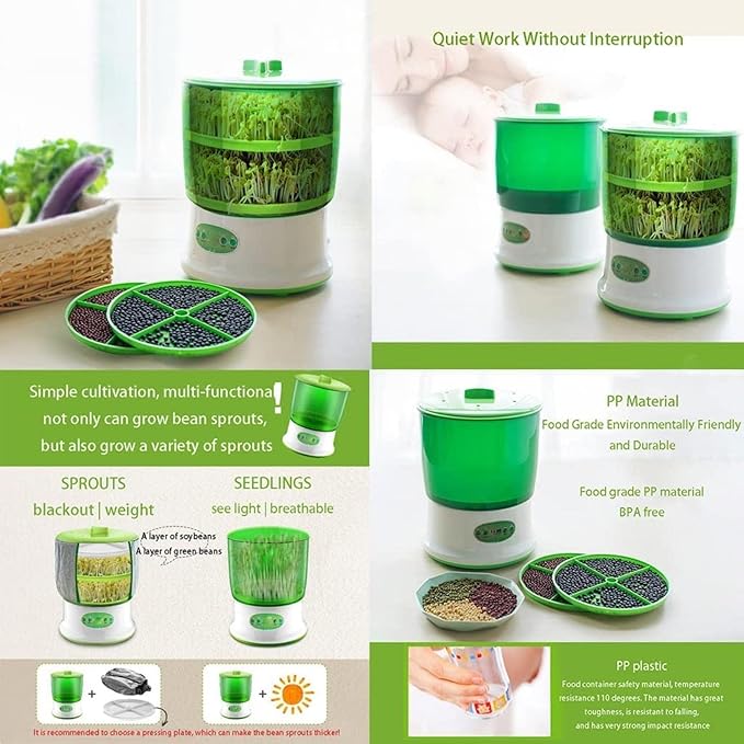Automatic Sprouter Bean Growing Machine Seed Sprout Maker with PTC Heating 360° Sprinkler Seed Sprouter Kit Large Capacity Seed Grow Cere