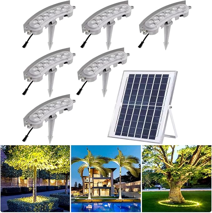 Solar Lights OutdoorSmall Landscape Spotlights LED Low Voltage Landscape Tree Ring Lights for Park Lawn (Warm White Light Pack of 6)